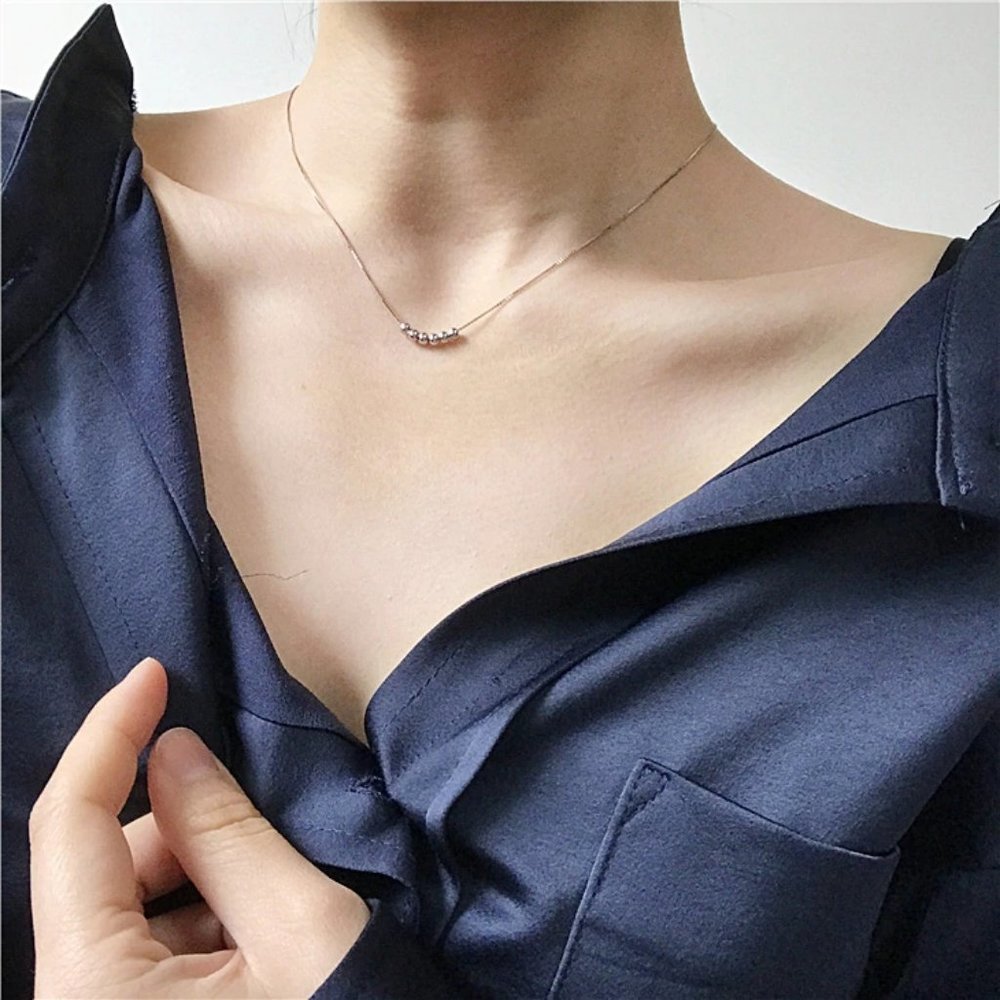 NEW 925 Sterling Silver Simple Bead Necklace